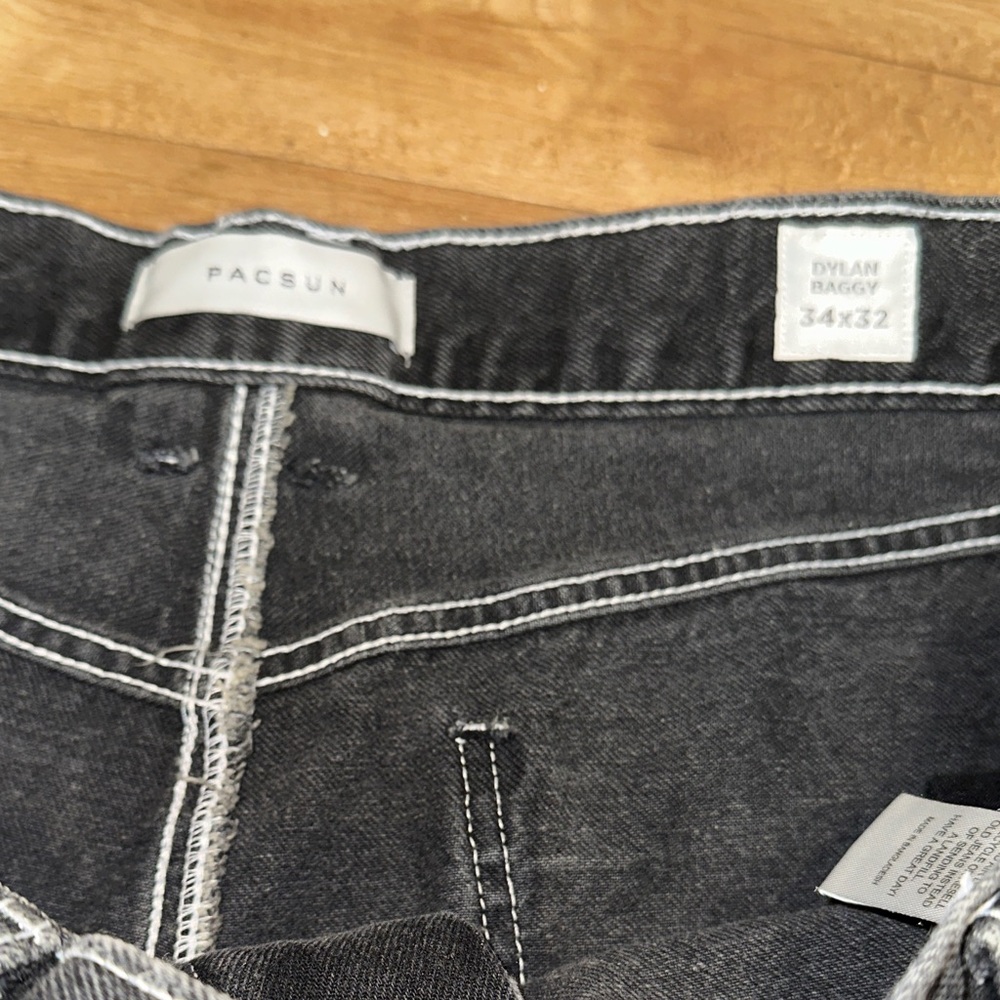 Pacsun Dylan Baggy Denim Jeans Carpenter Contrast Stitch Black 34 x 32 - Picture 5 of 7